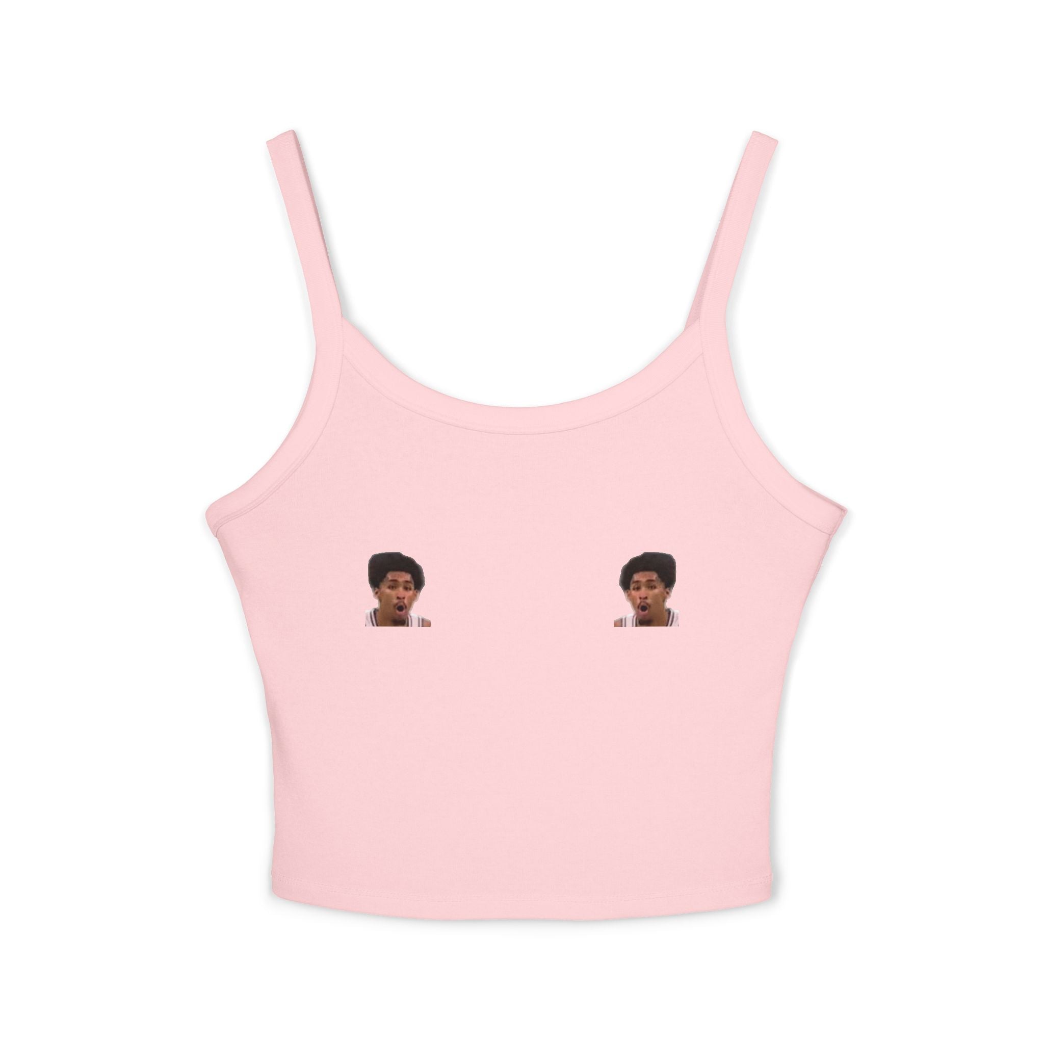 Women's Spaghetti Strap Tank Top — Minimalist Small Face Graphic Cropped Tank