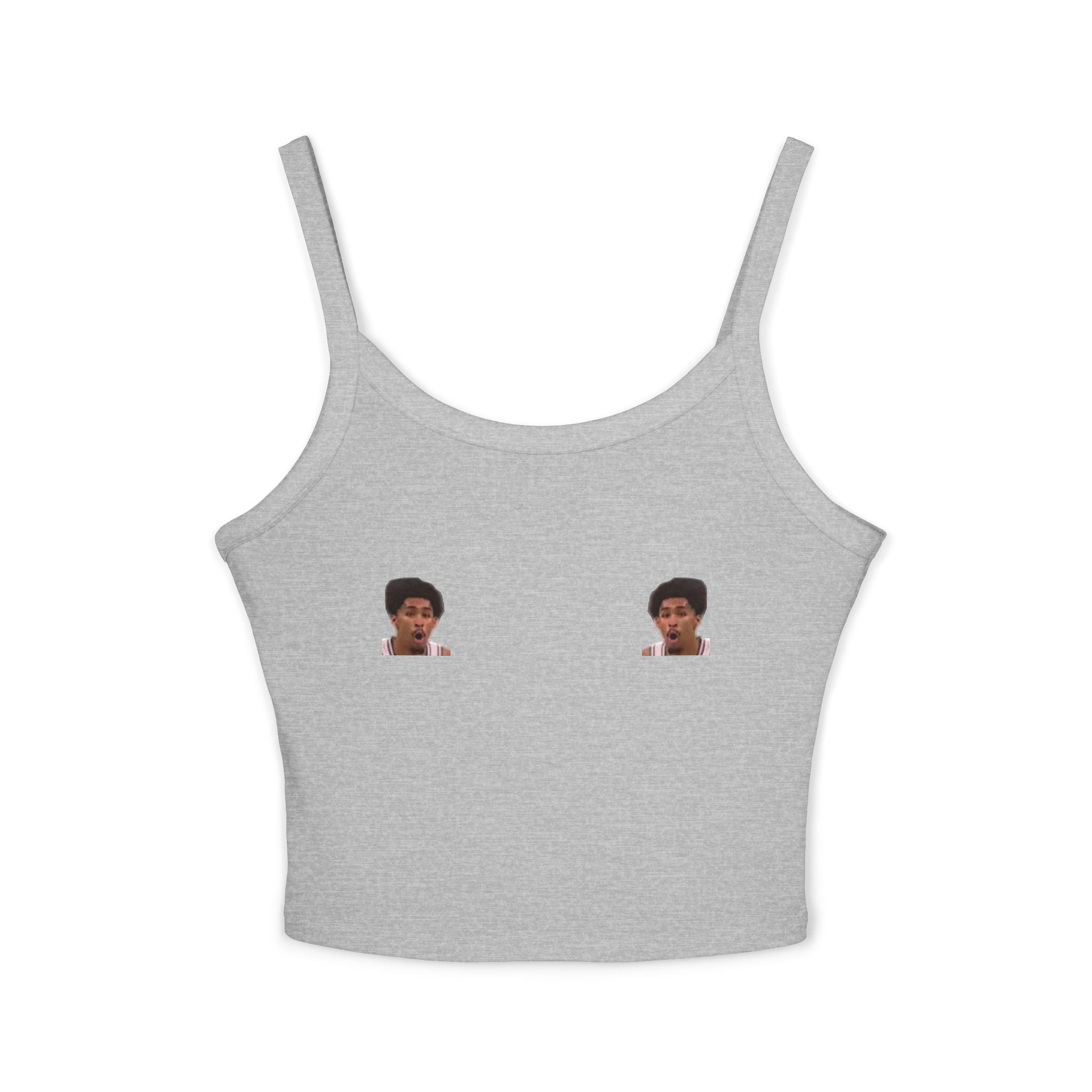 Women's Spaghetti Strap Tank Top — Minimalist Small Face Graphic Cropped Tank