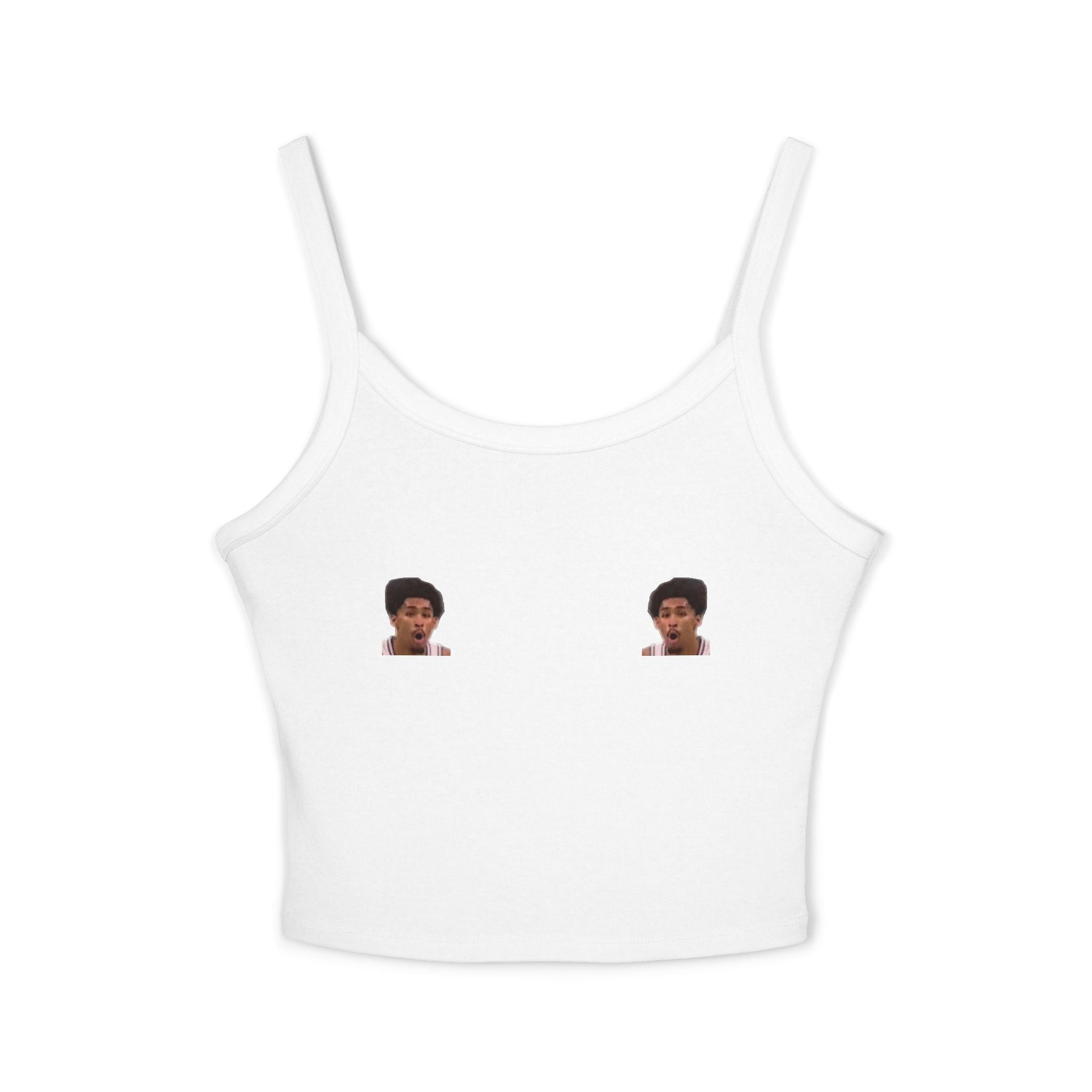 Women's Spaghetti Strap Tank Top — Minimalist Small Face Graphic Cropped Tank