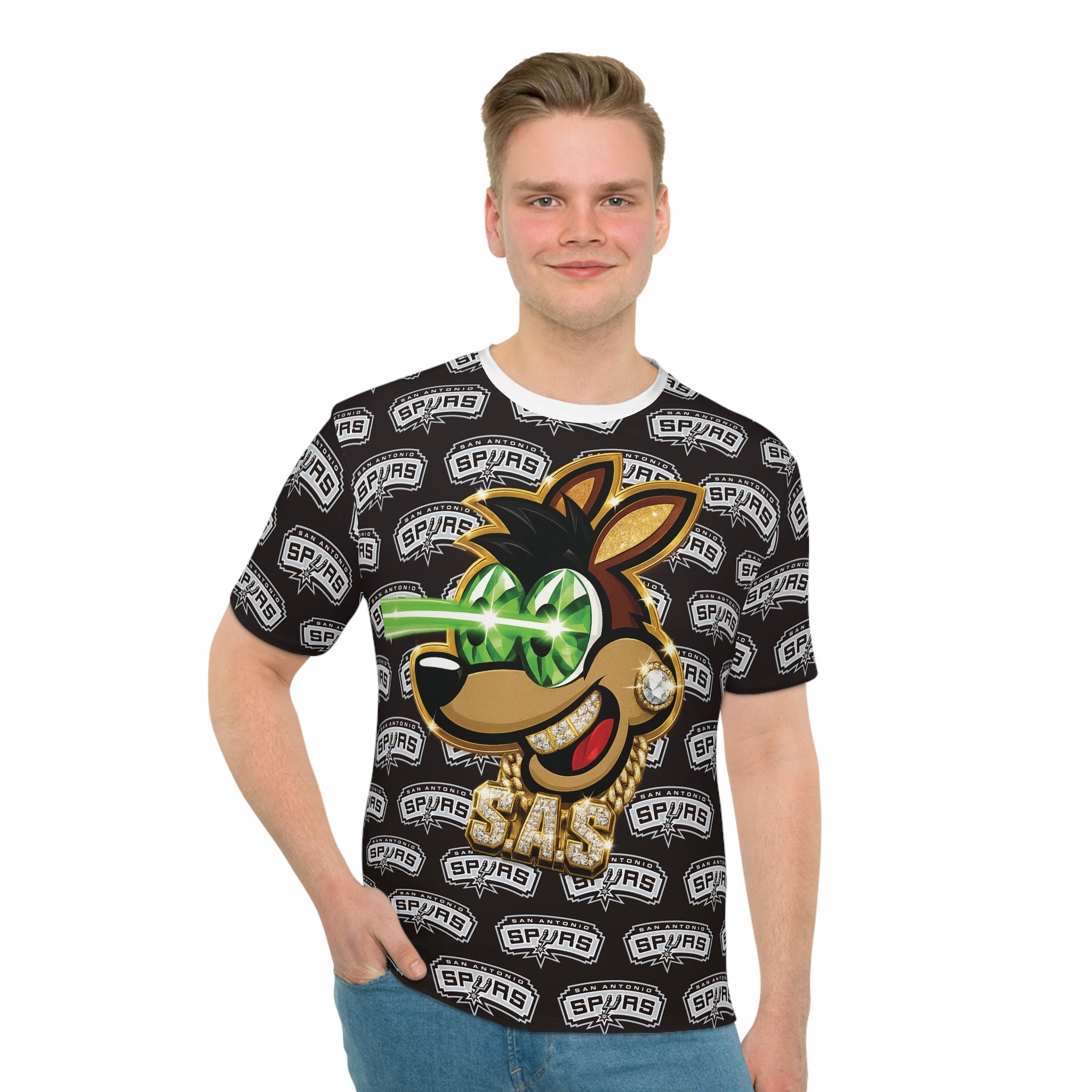Spurs Cartoon Mascot All-Over Print Tee — Men's Graphic T-Shirt