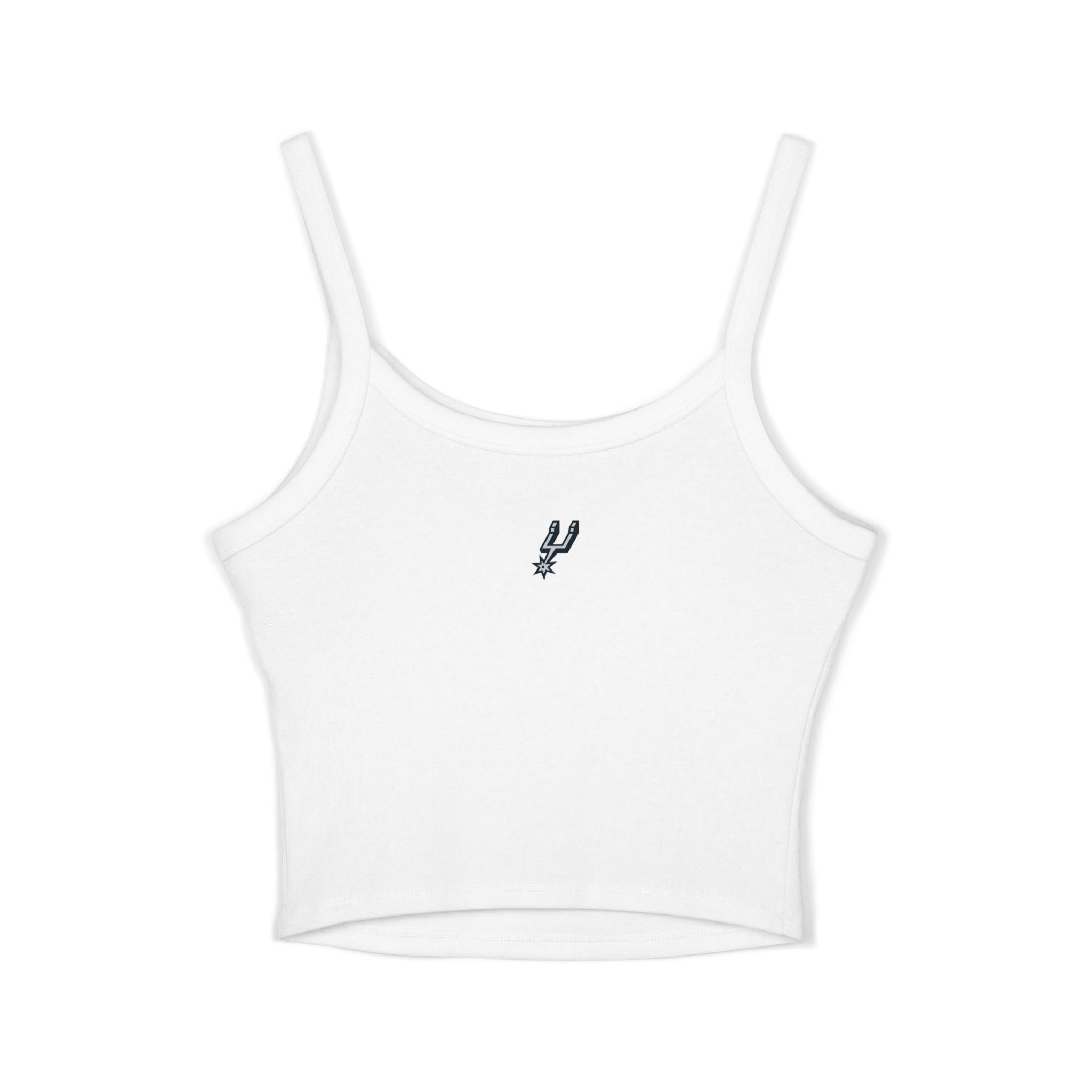 Women's Spaghetti Strap Tank Top — Minimalist Small Face Graphic Cropped Tank