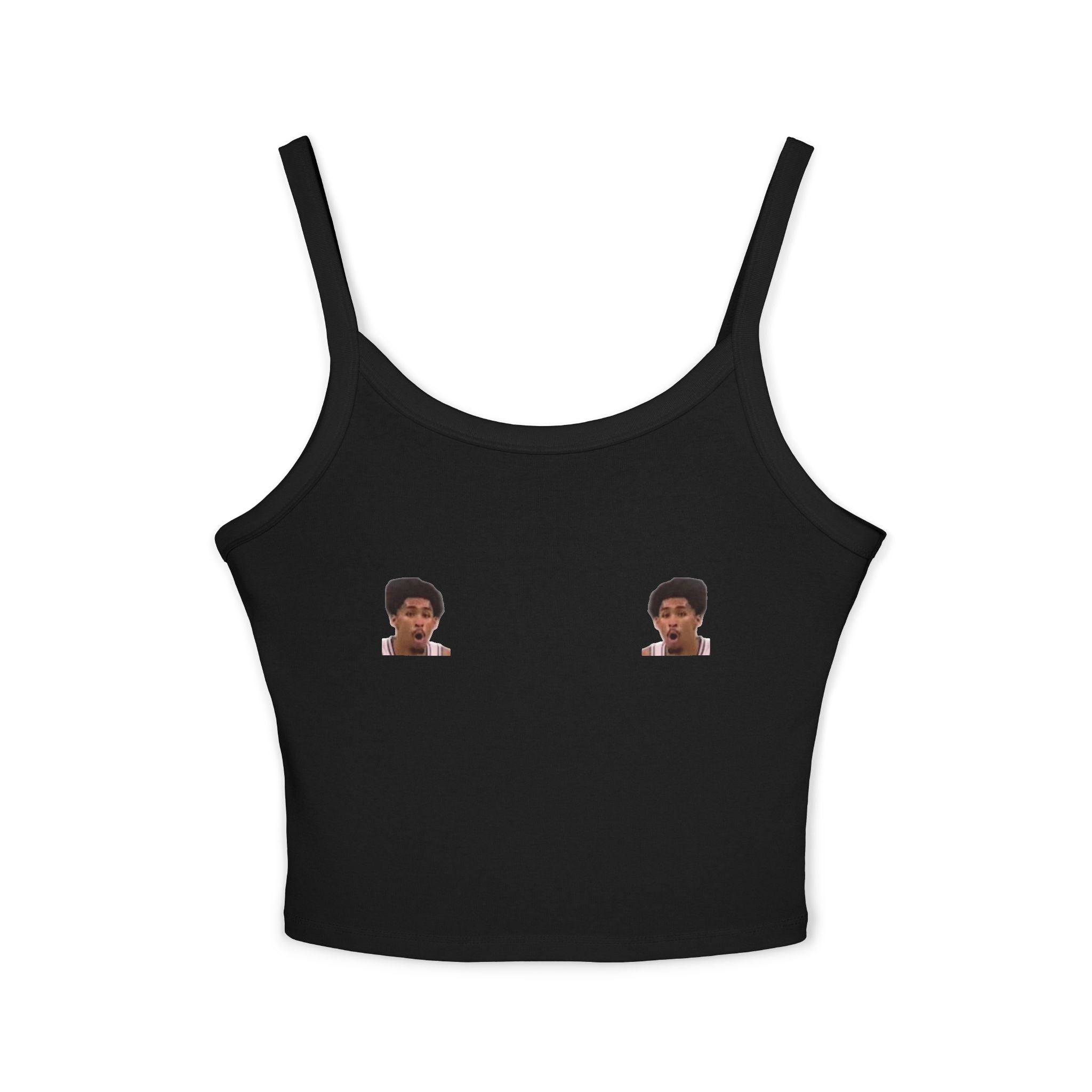 Women's Spaghetti Strap Tank Top — Minimalist Small Face Graphic Cropped Tank