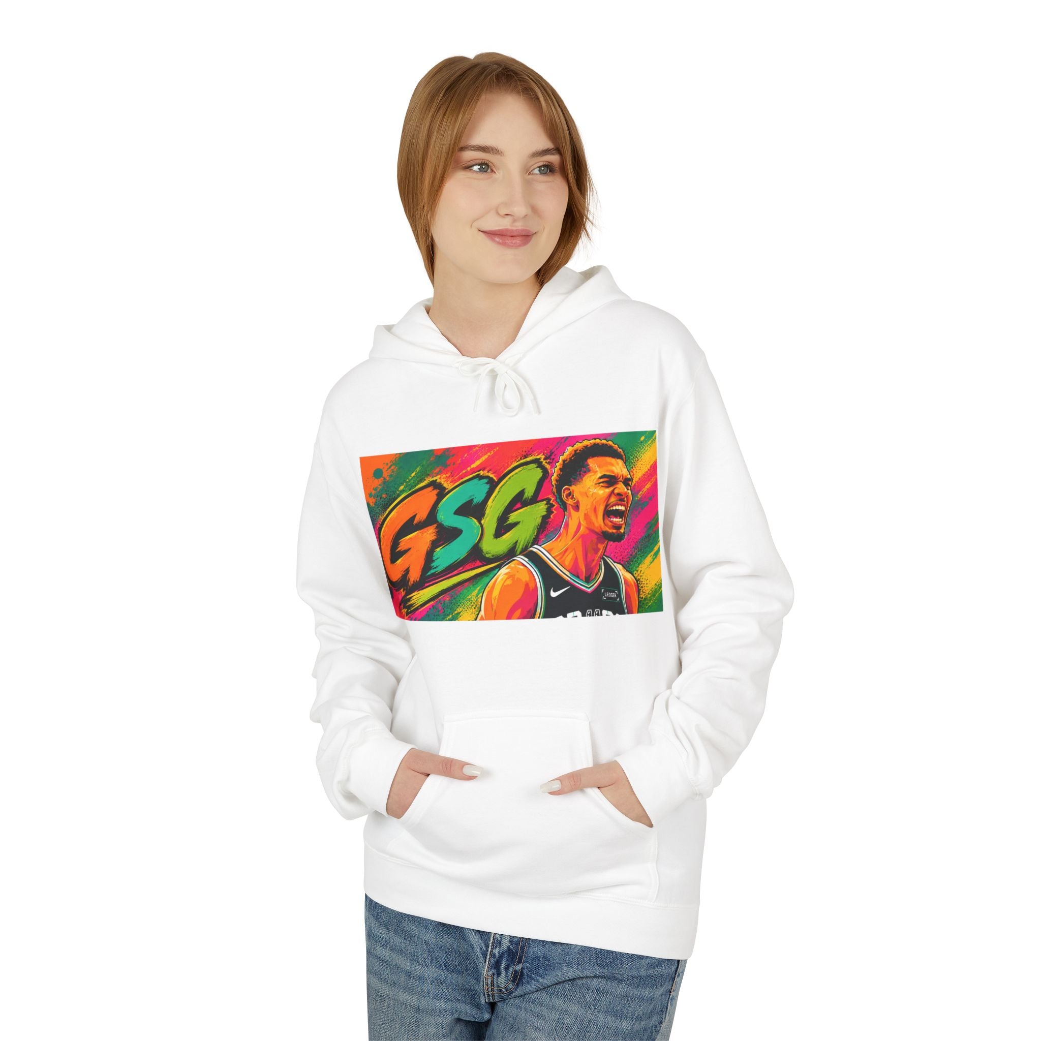 GSW Basketball Player Portrait Hoodie — Vibrant Team Fan Pullover